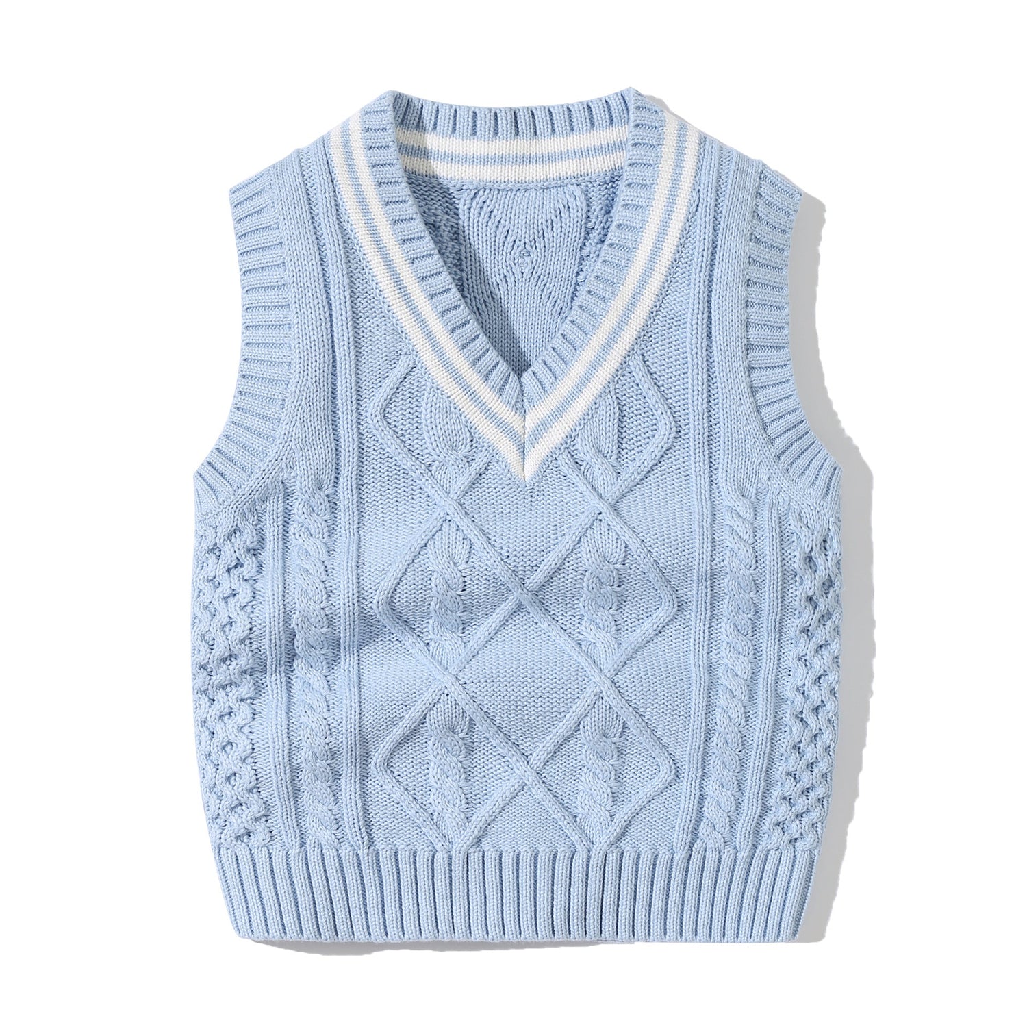 Baby Crochet Knitting Pattern Striped V-Neck Design College Style Sleeveless Vest Sweater, MyKids-USA®, Baby & Toddler Outerwear, MyKids-USA - Size/Age - 73 (6-9M) - Color - Blue -  -  - JM2206142011
