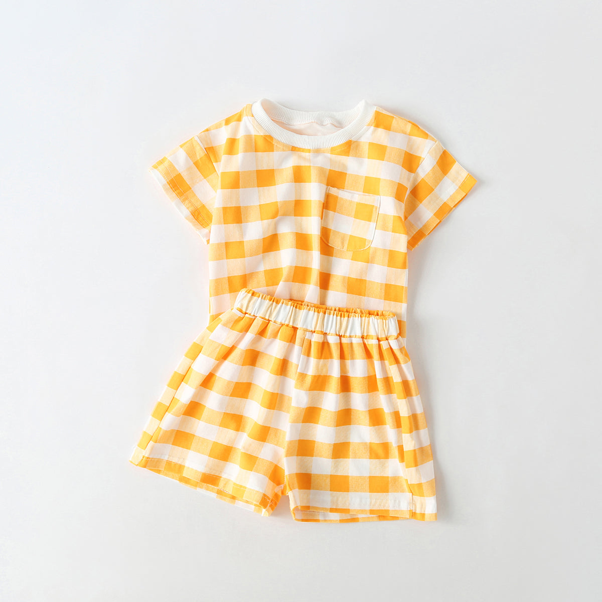 Baby 1pcs Plaid & Heart Pattern Tee Combo Shorts Simply Style Sets, MyKids-USA®, Baby & Toddler Outfits, MyKids-USA - Size/Age - 66 (3-6M) - Color - Yellow -  -  - JM2205221454