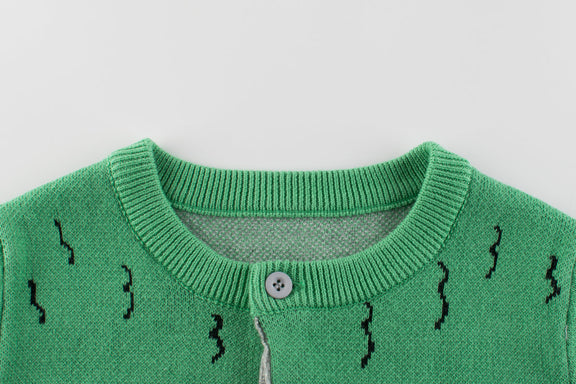 Boys Dinosaur Pattern Round Collar Long-Sleeved Sweater Cardigan, MyKids-USA®, Baby & Toddler Outerwear, MyKids-USA -  -  -  -  -  -  - 