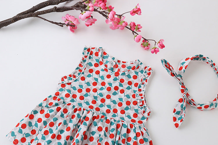 Baby Girl Cherry Print Sleeveless Onesies With Headband, MyKids-USA®, Baby & Toddler Outfits, MyKids-USA -  -  -  -  -  -  - 