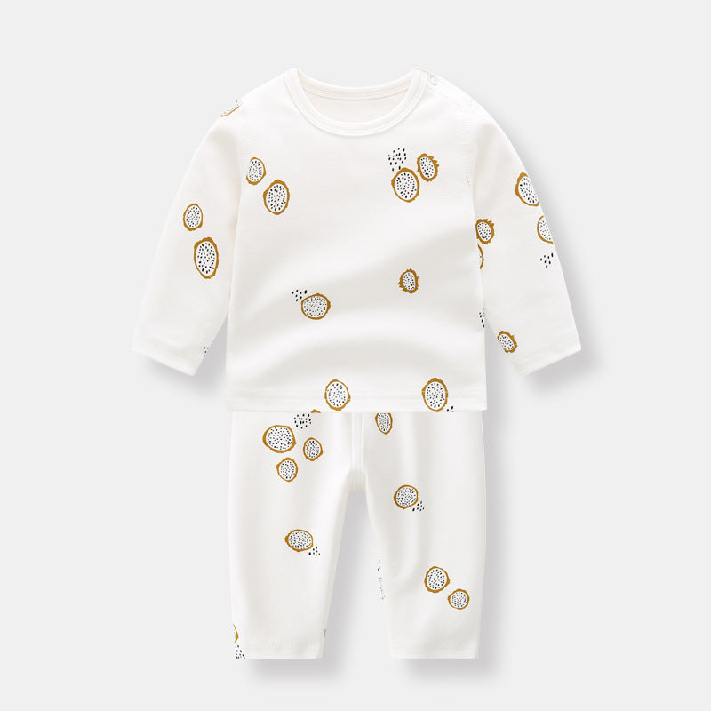 Baby 1pcs Allover Fruit Graphic Long Sleeve Bottoming Shirt & Trousers Sets, MyKids-USA®, Baby & Toddler Outfits, MyKids-USA - Size/Age - 66 (3-6M) - Color - White -  -  - JM2205092108