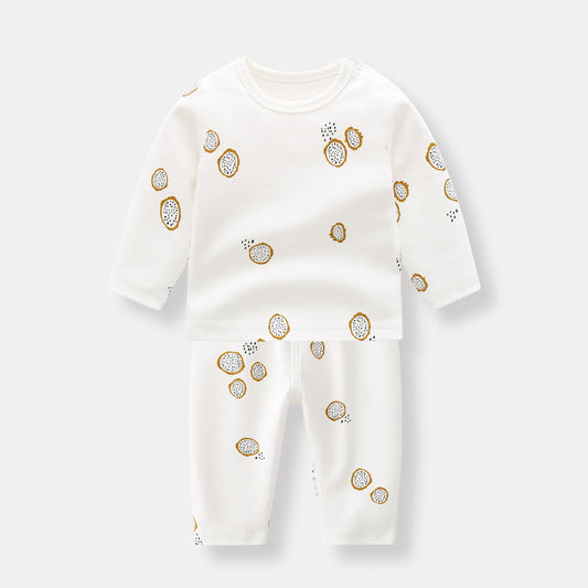 Baby 1pcs Allover Fruit Graphic Long Sleeve Bottoming Shirt & Trousers Sets, MyKids-USA®, Baby & Toddler Outfits, MyKids-USA - Size/Age - 66 (3-6M) - Color - White -  -  - JM2205092108