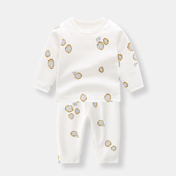 Baby 1pcs Allover Fruit Graphic Long Sleeve Bottoming Shirt & Trousers Sets, MyKids-USA®, Baby & Toddler Outfits, MyKids-USA - Size/Age - 66 (3-6M) - Color - White -  -  - JM2205092108