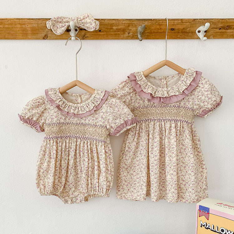 Baby Girl Ditsy Flower Ruffle Neck Dress Onesies In Summer, MyKids-USA®, Baby & Toddler Outfits, MyKids-USA -  -  -  -  -  -  - 