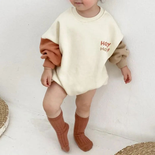 Baby Color blocking Sleeve Design Long Sleeve Bodysuit, MyKids-USA®, Jumpsuits & Rompers, MyKids-USA - Size/Age - 66 (3-6M) - Color - Apricot -  -  - JM2207172113
