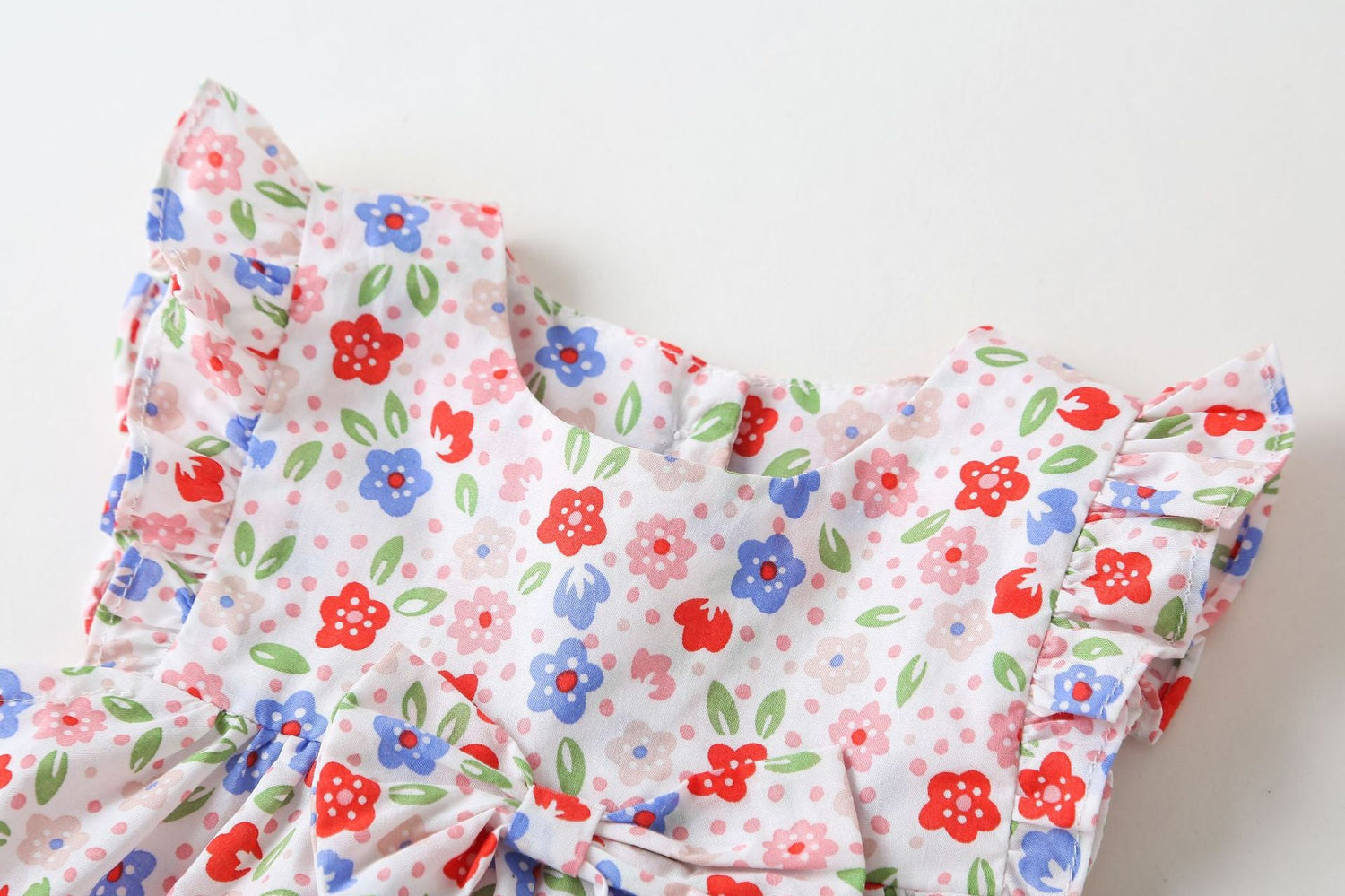 Baby Girls Floral Print Pattern With Bow Tie Design Round Collar Sleeveless Princess Newborn Onesies Dress, MyKids-USA®, Baby & Toddler Outerwear, MyKids-USA -  -  -  -  -  -  - 