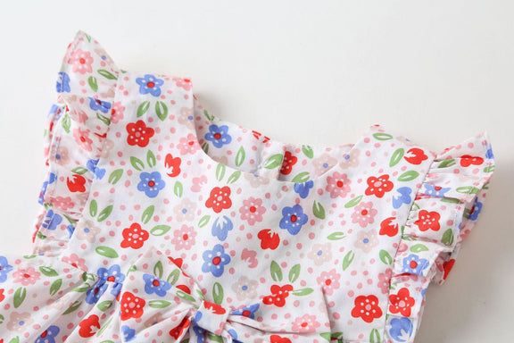 Baby Girls Floral Print Pattern With Bow Tie Design Round Collar Sleeveless Princess Newborn Onesies Dress, MyKids-USA®, Baby & Toddler Outerwear, MyKids-USA -  -  -  -  -  -  - 