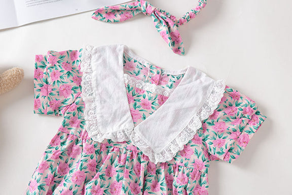 Baby Girl Floral Print Pattern Lace Collar Patchwork Baby Onesies Short Sleeve, MyKids-USA®, Baby & Toddler Outerwear, MyKids-USA -  -  -  -  -  -  - 