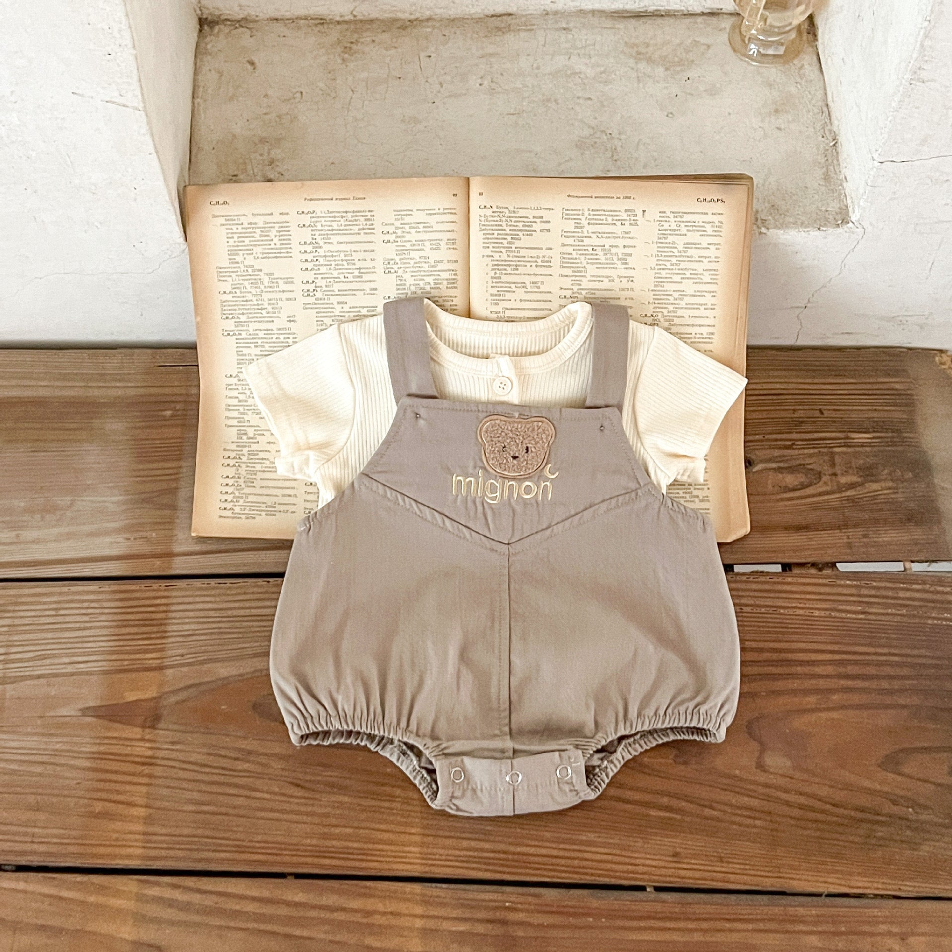 Baby Bear Pattern Strap Overall WIth Solid Color Shirt Sets, MyKids-USA®, Baby One-Pieces, MyKids-USA - Size/Age - 66 (3-6M) - Color - Brown -  -  - JM2306111955