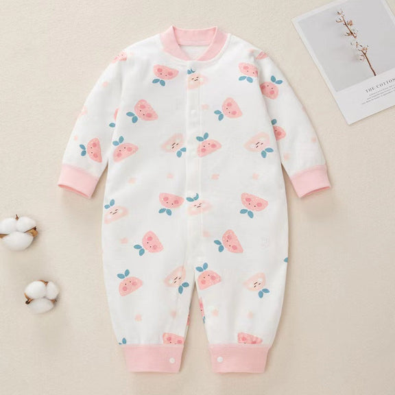 Baby Cartoon Pattern Button Front Design Long Sleeves Cotton Romper, MyKids-USA®, Baby & Toddler Sleepwear, MyKids-USA - Size/Age - 59 (0-3M) - Color - Pink -  -  - JM2206082159