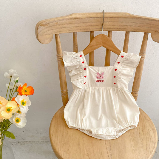 Baby Girl Solid Color Embroidered Design Square Neck Onesies, MyKids-USA®, Baby One-Pieces, MyKids-USA -  -  -  -  -  -  - 