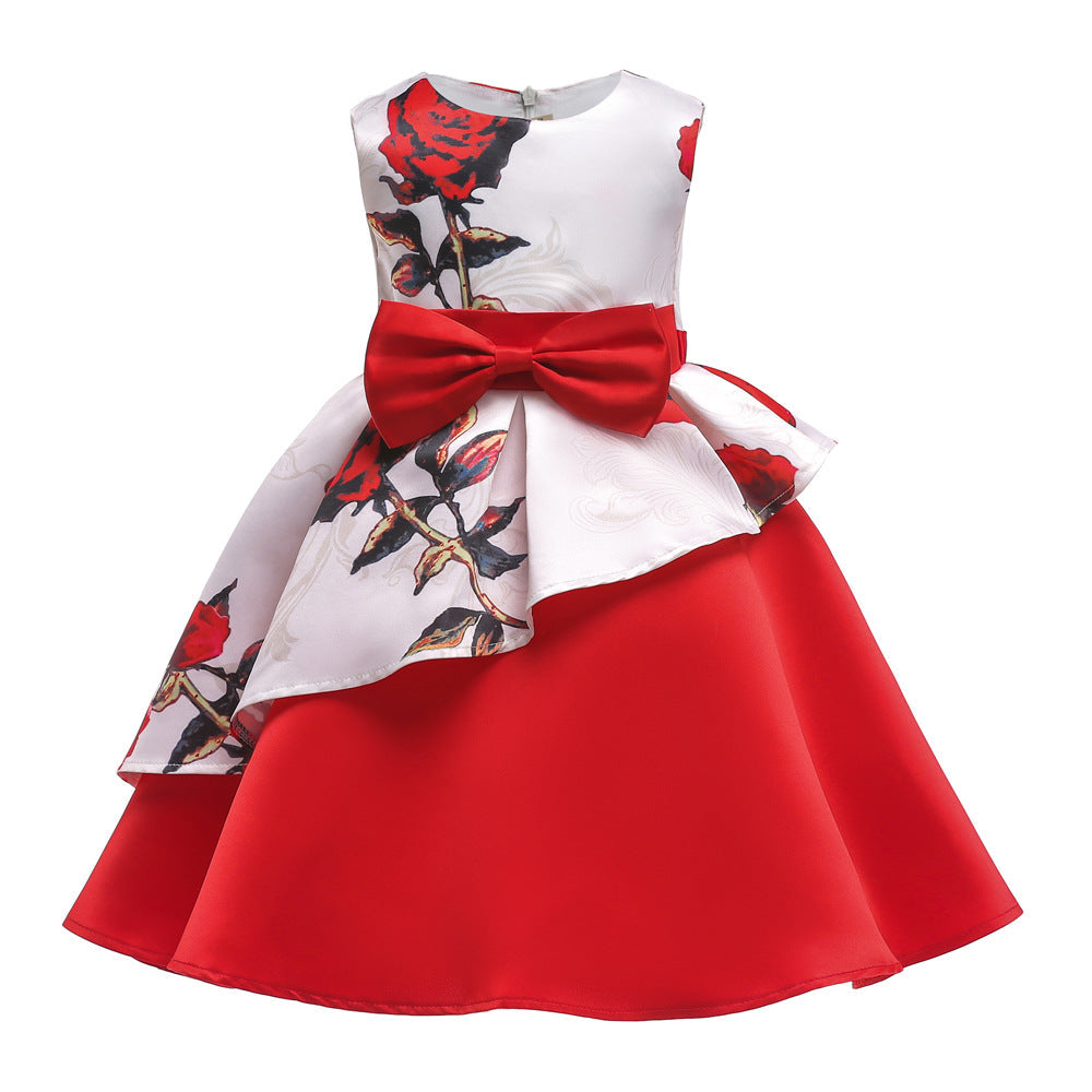 Baby Girl Floral Pattern Bow Tie Princess Tutu Dress Formal Dress, MyKids-USA®, Baby & Toddler Dresses, MyKids-USA - Size/Age - 100 (2-3Y) - Color - Red -  -  - JM2206102115-C