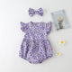 Baby Girl Floral Print Onesies With Headband In Summer Outfit Wearing, MyKids-USA®, Baby & Toddler Outfits, MyKids-USA - Size/Age - 66 (3-6M) - Color - Purple -  -  - SH2203251733