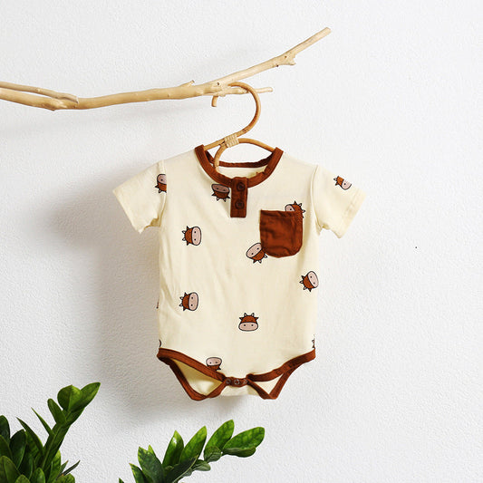 Baby Girl Cartoon Sheep Round-Collar Short-Sleeved Onesie Combo Hat In Summer, MyKids-USA®, Baby & Toddler Outfits, MyKids-USA - Size/Age - 66 (3-6M) - Color - Brown -  -  - SH2203281056
