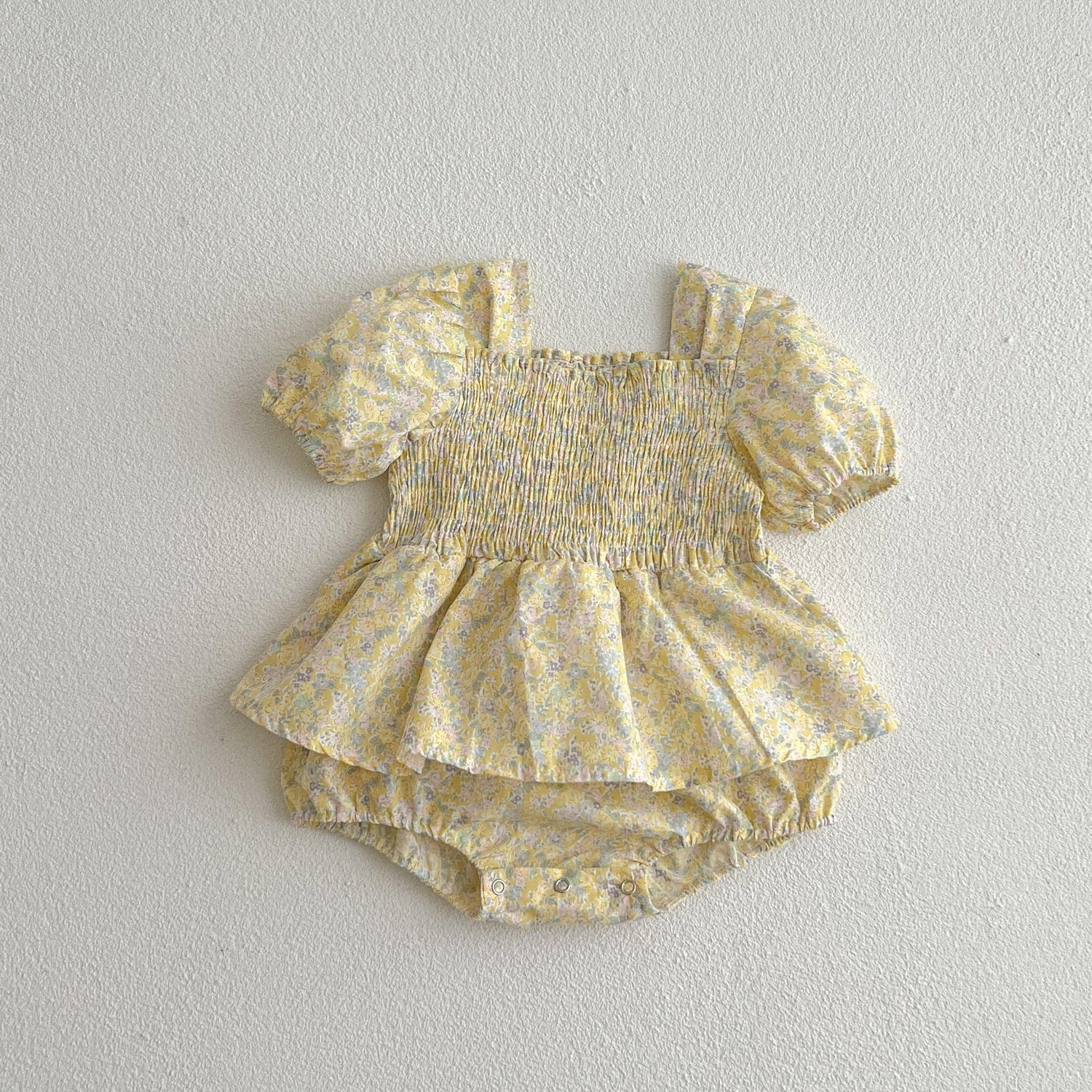 Baby Ditsy Flower Graphic Puff Sleeves Oneseis And Dress, MyKids-USA®, Baby & Toddler Outfits, MyKids-USA - Size/Age - 66 (3-6M) - Color - Yellow -  -  - JM2306111949