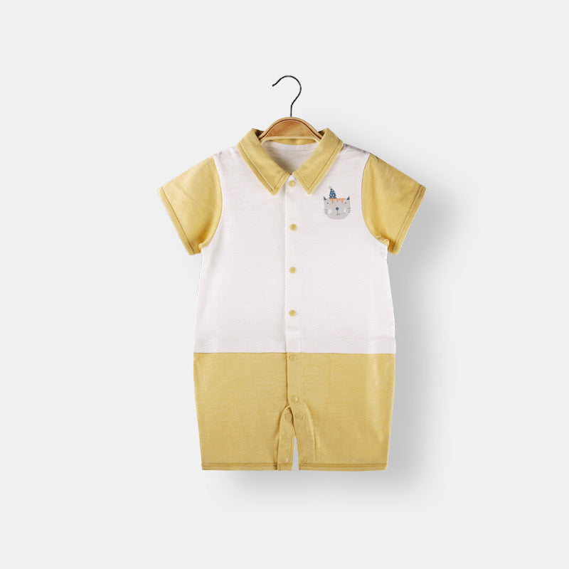 Baby Animal Print Single Breasted Design Color Matching Onesies, MyKids-USA®, Baby & Toddler Outfits, MyKids-USA - Size/Age - 73 (6-9M) - Color - Yellow -  -  - JM2205041556