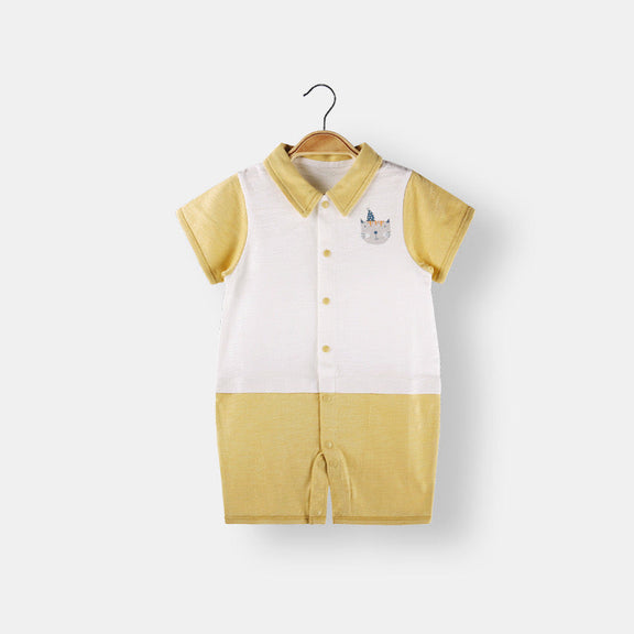 Baby Animal Print Single Breasted Design Color Matching Onesies, MyKids-USA®, Baby & Toddler Outfits, MyKids-USA - Size/Age - 73 (6-9M) - Color - Yellow -  -  - JM2205041556