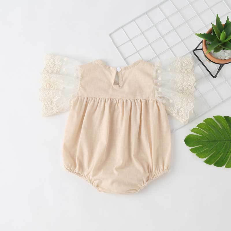 Baby Girl Lace-Sleeved Combo Lace-Collared Solid Onesies, MyKids-USA®, Baby & Toddler Outfits, MyKids-USA - Size/Age - 66 (3-6M) - Color - Apricot -  -  - SH2203241153