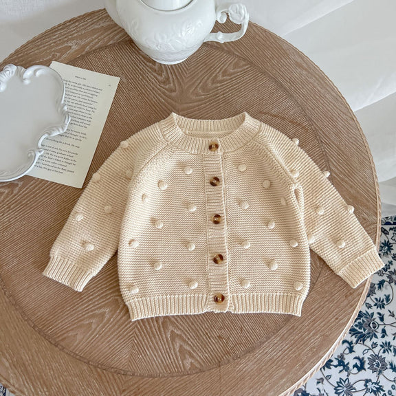 Baby Solid Color Fur-Ball Patched Design Cardigan, MyKids-USA®, Baby & Toddler Outerwear, MyKids-USA - Size/Age - 66 (3-6M) - Color - Apricot -  -  - JM2207202122-A