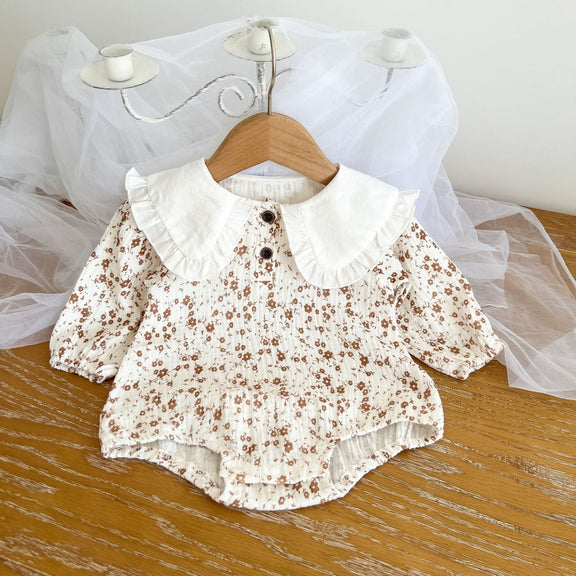 Baby Girl Floral Pattern Ruffle Lapel Design Bodysuit, MyKids-USA®, Baby One-Pieces, MyKids-USA - Size/Age - 66 (3-6M) - Color - White -  -  - JM2207221842