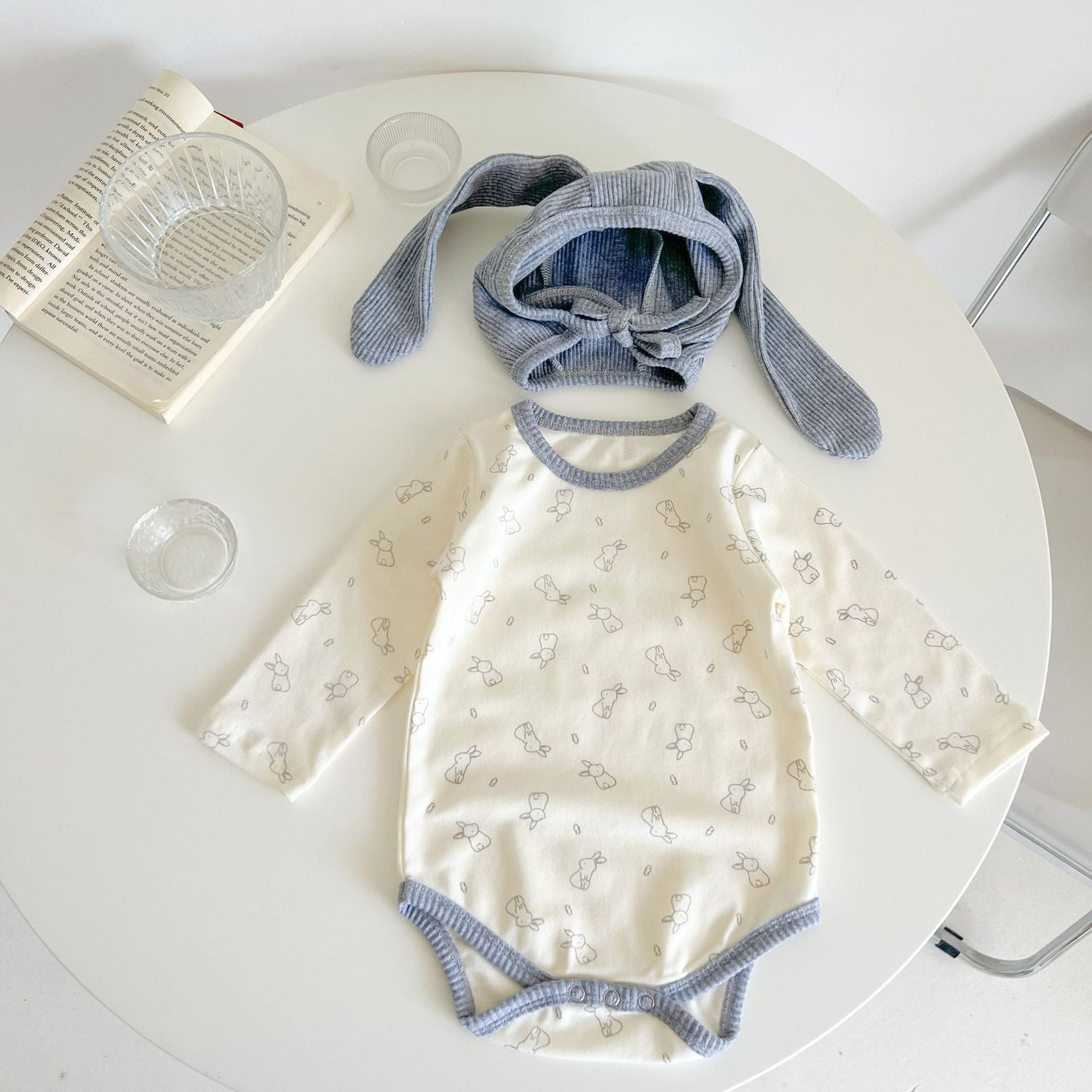 Baby Cute Bunny Graphic Long Sleeves Soft Cotton Bodysuit & Hat, MyKids-USA®, Baby One-Pieces, MyKids-USA - Size/Age - 66 (3-6M) - Color - Blue -  -  - JM2207081914