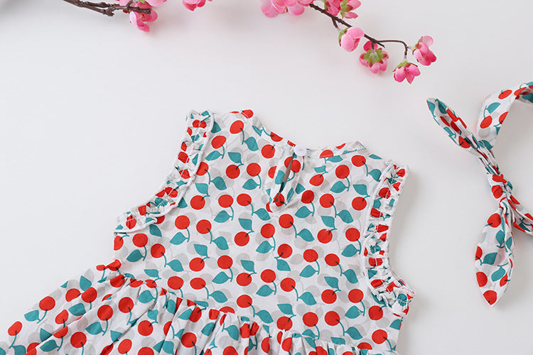 Baby Girl Cherry Print Sleeveless Onesies With Headband, MyKids-USA®, Baby & Toddler Outfits, MyKids-USA -  -  -  -  -  -  - 
