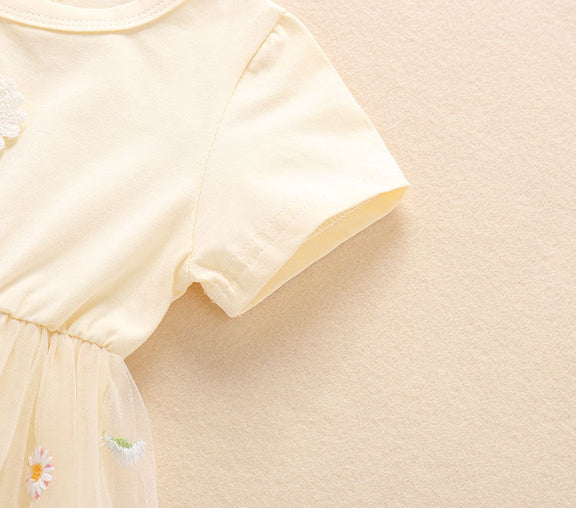 Baby Girl Embroidery Daisy Short-Sleeved Round Collar Dress, MyKids-USA®, Baby & Toddler Outfits, MyKids-USA -  -  -  -  -  -  - 
