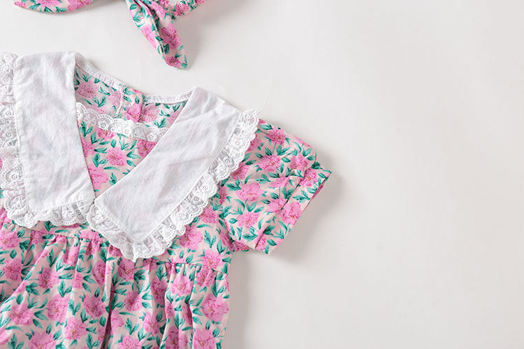 Baby Girl Floral Print Pattern Lace Collar Patchwork Baby Onesies Short Sleeve, MyKids-USA®, Baby & Toddler Outerwear, MyKids-USA -  -  -  -  -  -  - 