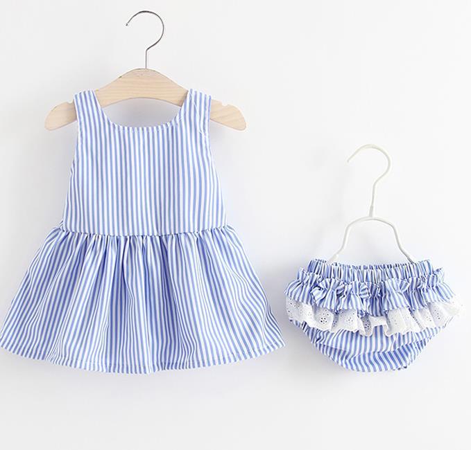 Baby Girl Striped Pattern Dress Combo Short Pants In Sets, MyKids-USA®, Baby & Toddler Outfits, MyKids-USA - Size/Age - 73 (6-9M) - Color - Blue -  -  - SH2203251556-B