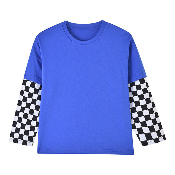 Baby Boy And Girl Plaid Pattern Fake 1 Pieces Sleeve Design Shirt, MyKids-USA®, Baby & Toddler Outfits, MyKids-USA - Size/Age - 100 (2-3Y) - Color - Blue -  -  - JM2207271632-B