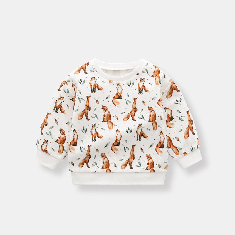 Baby 1pc Organic Cotton Allover Fox Graphic Longsleeve Hoodie, MyKids-USA®, Baby & Toddler Outerwear, MyKids-USA - Size/Age - 66 (3-6M) - Color - Brown -  -  - JM2205092130-A