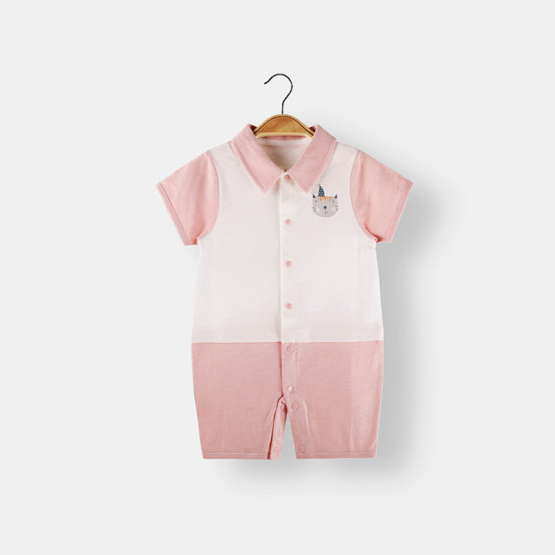 Baby Animal Print Single Breasted Design Color Matching Onesies, MyKids-USA®, Baby & Toddler Outfits, MyKids-USA - Size/Age - 73 (6-9M) - Color - Pink -  -  - JM2205041556