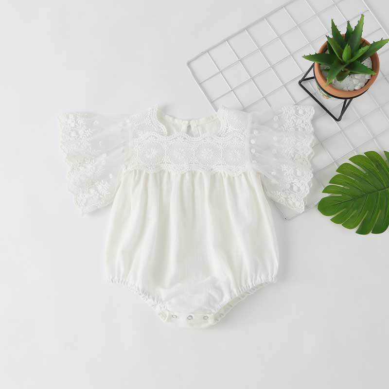 Baby Girl Lace-Sleeved Combo Lace-Collared Solid Onesies, MyKids-USA®, Baby & Toddler Outfits, MyKids-USA - Size/Age - 66 (3-6M) - Color - White -  -  - SH2203241153