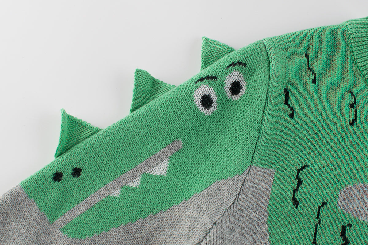 Boys Dinosaur Pattern Round Collar Long-Sleeved Sweater Cardigan, MyKids-USA®, Baby & Toddler Outerwear, MyKids-USA -  -  -  -  -  -  - 