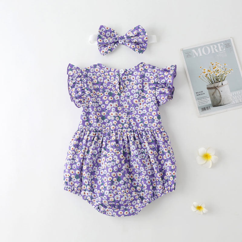 Baby Girl Floral Print Onesies With Headband In Summer Outfit Wearing, MyKids-USA®, Baby & Toddler Outfits, MyKids-USA -  -  -  -  -  -  - 
