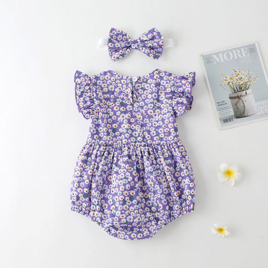 Baby Girl Floral Print Onesies With Headband In Summer Outfit Wearing, MyKids-USA®, Baby & Toddler Outfits, MyKids-USA -  -  -  -  -  -  - 