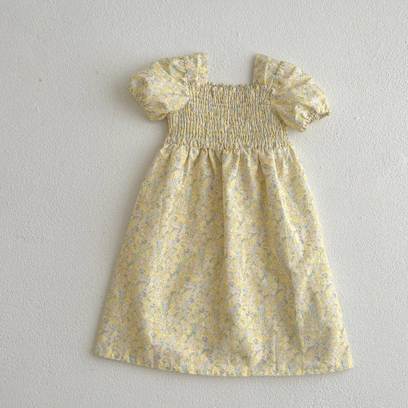 Baby Ditsy Flower Graphic Puff Sleeves Oneseis And Dress, MyKids-USA®, Baby & Toddler Outfits, MyKids-USA - Size/Age - 66 (3-6M) - Color - Light Yellow -  -  - JM2306111949