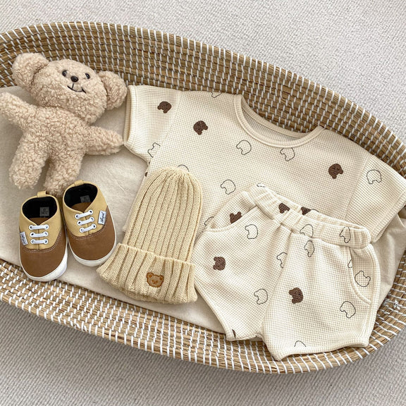 Baby Cartoon Print Pattern Waffle Knitted Fabric Clothing Sets, MyKids-USA®, Baby & Toddler Outfits, MyKids-USA - Size/Age - 73 (6-9M) - Color - Apricot -  -  - JM2305011649