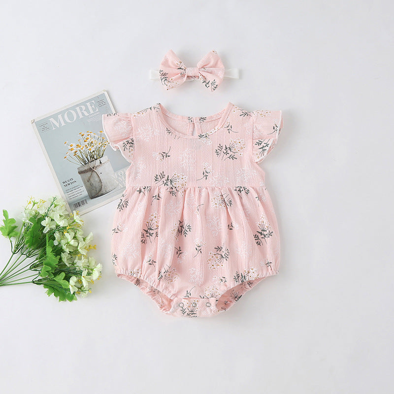 Baby Girl Floral Print Round-Collared Combo Headband, MyKids-USA®, Baby & Toddler Outfits, MyKids-USA - Size/Age - 66 (3-6M) - Color - Pink -  -  - SH2203241204