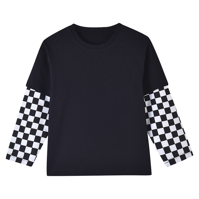Baby Boy And Girl Plaid Pattern Fake 1 Pieces Sleeve Design Shirt, MyKids-USA®, Baby & Toddler Outfits, MyKids-USA - Size/Age - 100 (2-3Y) - Color - Black -  -  - JM2207271632-A