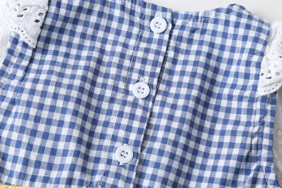 Baby Girl Plaid Pattern Lace Patchwork Bow Sleeveless Princess Onesies In Summer, MyKids-USA®, Baby & Toddler Outerwear, MyKids-USA -  -  -  -  -  -  - 