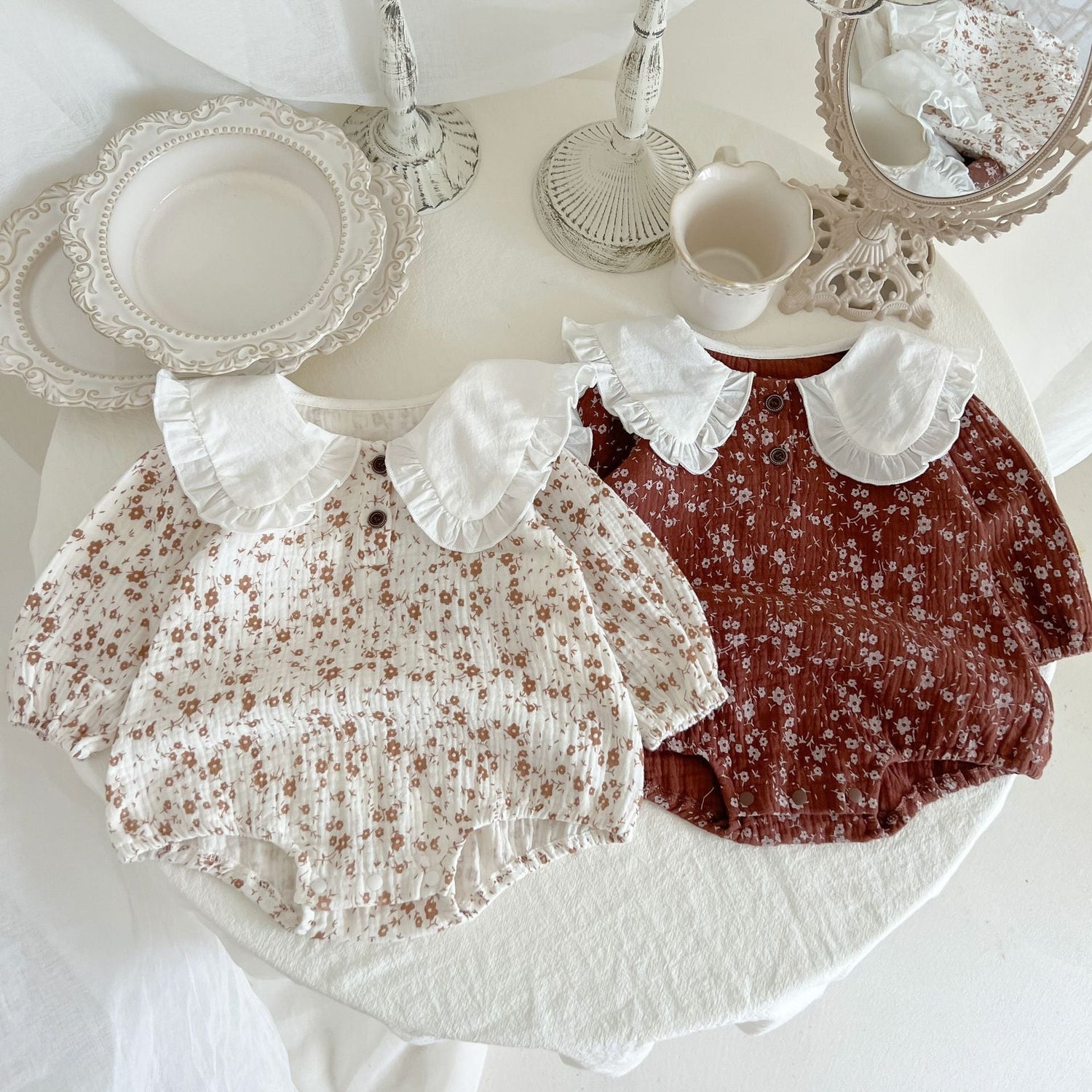 Baby Girl Floral Pattern Ruffle Lapel Design Bodysuit, MyKids-USA®, Baby One-Pieces, MyKids-USA -  -  -  -  -  -  - 