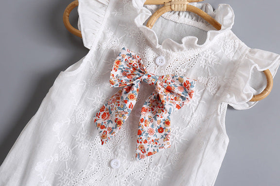 Baby Girl Embroidery Pattern Round Neck Mullet Design Sleeveless Cardigan Onesies With Bow Decorations, MyKids-USA®, Baby & Toddler Outerwear, MyKids-USA -  -  -  -  -  -  - 