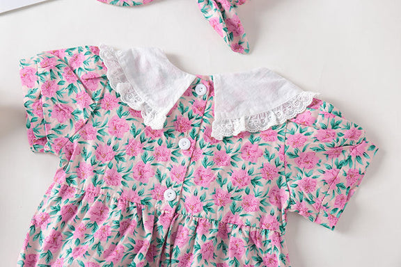 Baby Girl Floral Print Pattern Lace Collar Patchwork Baby Onesies Short Sleeve, MyKids-USA®, Baby & Toddler Outerwear, MyKids-USA -  -  -  -  -  -  - 