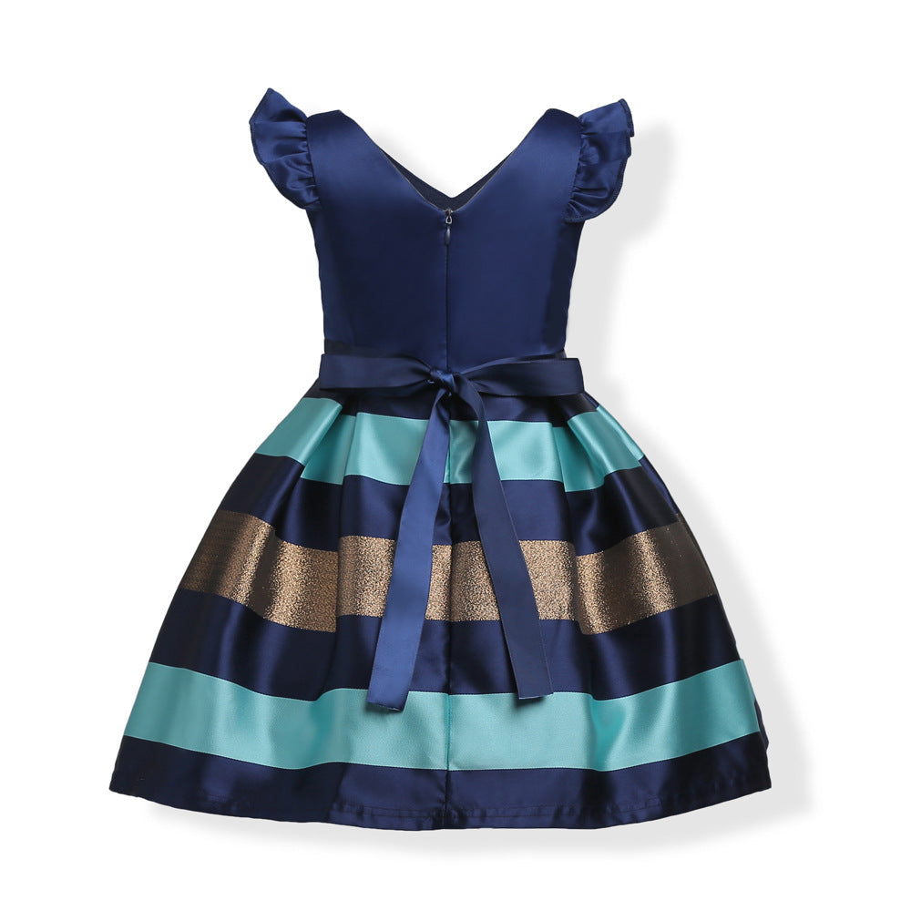 Baby Girl Striped Pattern V-Neck Western Style Formal Dress, MyKids-USA®, Baby & Toddler Dresses, MyKids-USA -  -  -  -  -  -  - 