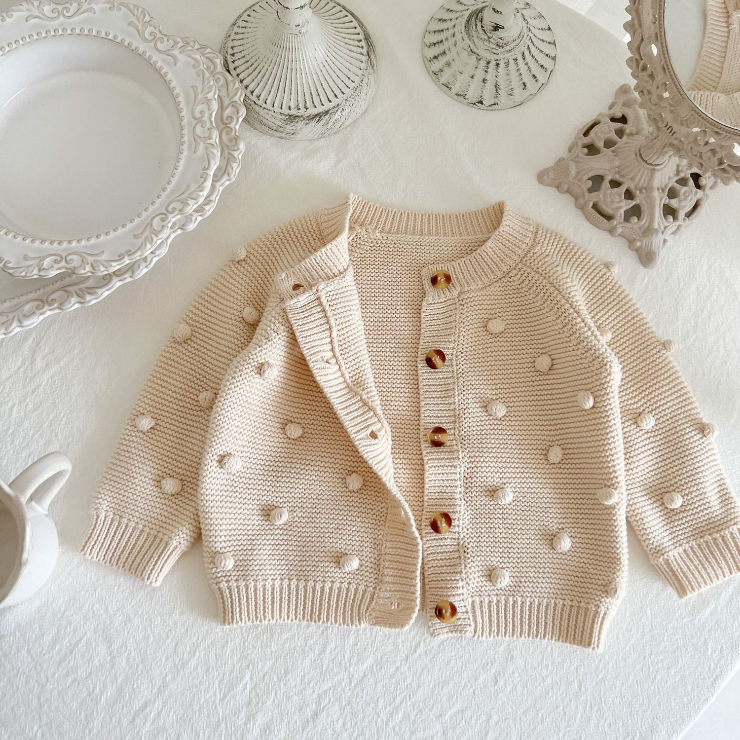 Baby Solid Color Fur-Ball Patched Design Cardigan, MyKids-USA®, Baby & Toddler Outerwear, MyKids-USA -  -  -  -  -  -  - 