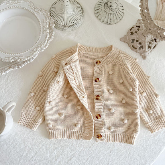 Baby Solid Color Fur-Ball Patched Design Cardigan, MyKids-USA®, Baby & Toddler Outerwear, MyKids-USA -  -  -  -  -  -  - 