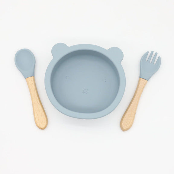 Baby Bear Shape Food Training Silicone Bowl With Spoon Tableware, MyKids-USA®, Bowls, MyKids-USA - Size/Age - Average Size (0-8Y) - Color - Navy Blue (Dark Blue) -  -  - JM2204221533-C