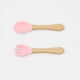 Baby Food Grade Wooden Handles Silicone Spoon Fork Cutlery, MyKids-USA®, Spoon and Fork, MyKids-USA - Size/Age - Average Size (0-8Y) - Color - Pink -  -  - JM2204211432-C