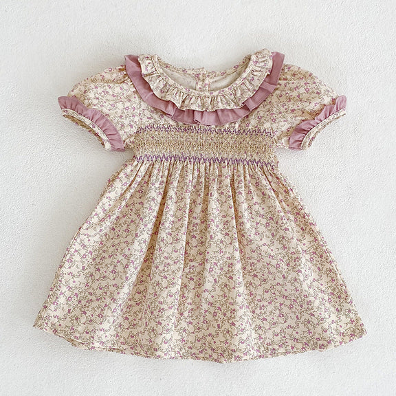 Baby Girl Ditsy Flower Ruffle Neck Dress Onesies In Summer, MyKids-USA®, Baby & Toddler Outfits, MyKids-USA - Size/Age - 66 (3-6M) - Color - Light Pink -  -  - JM2306111828-A